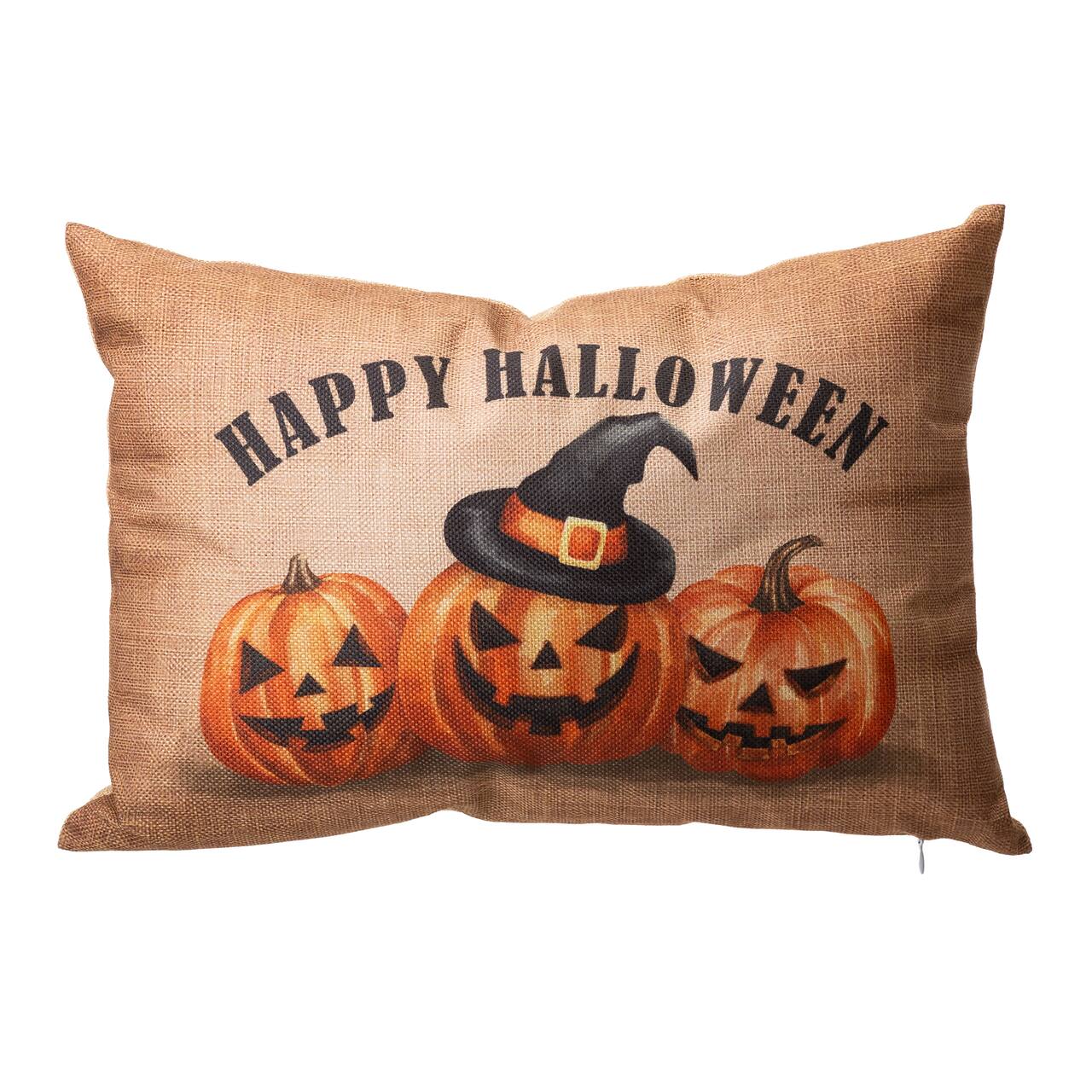 Glitzhome® Faux Burlap Happy Halloween Pumpkin Pillow